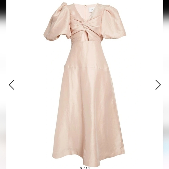 Aje Dusk Knot Cutout Puff Sleeve Linen Blend Midi Dress in blush size 0 - Picture 6 of 14